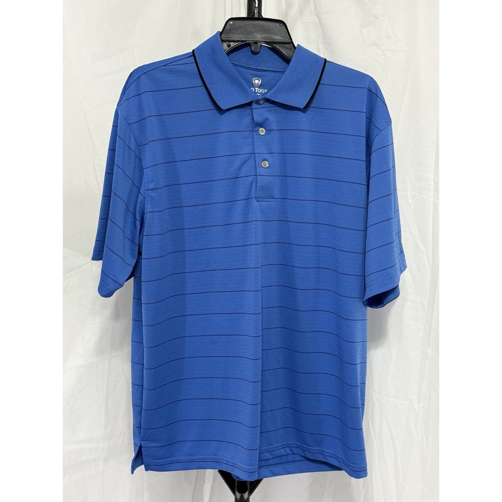 Pro Tour Cool Play Polo Men's Blue With Black Striped Short Sleeve Size Large